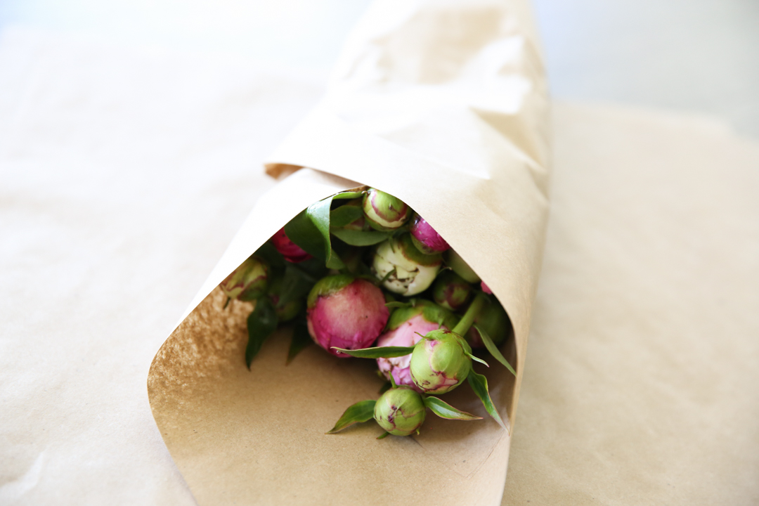 Peonies wrapped in paper